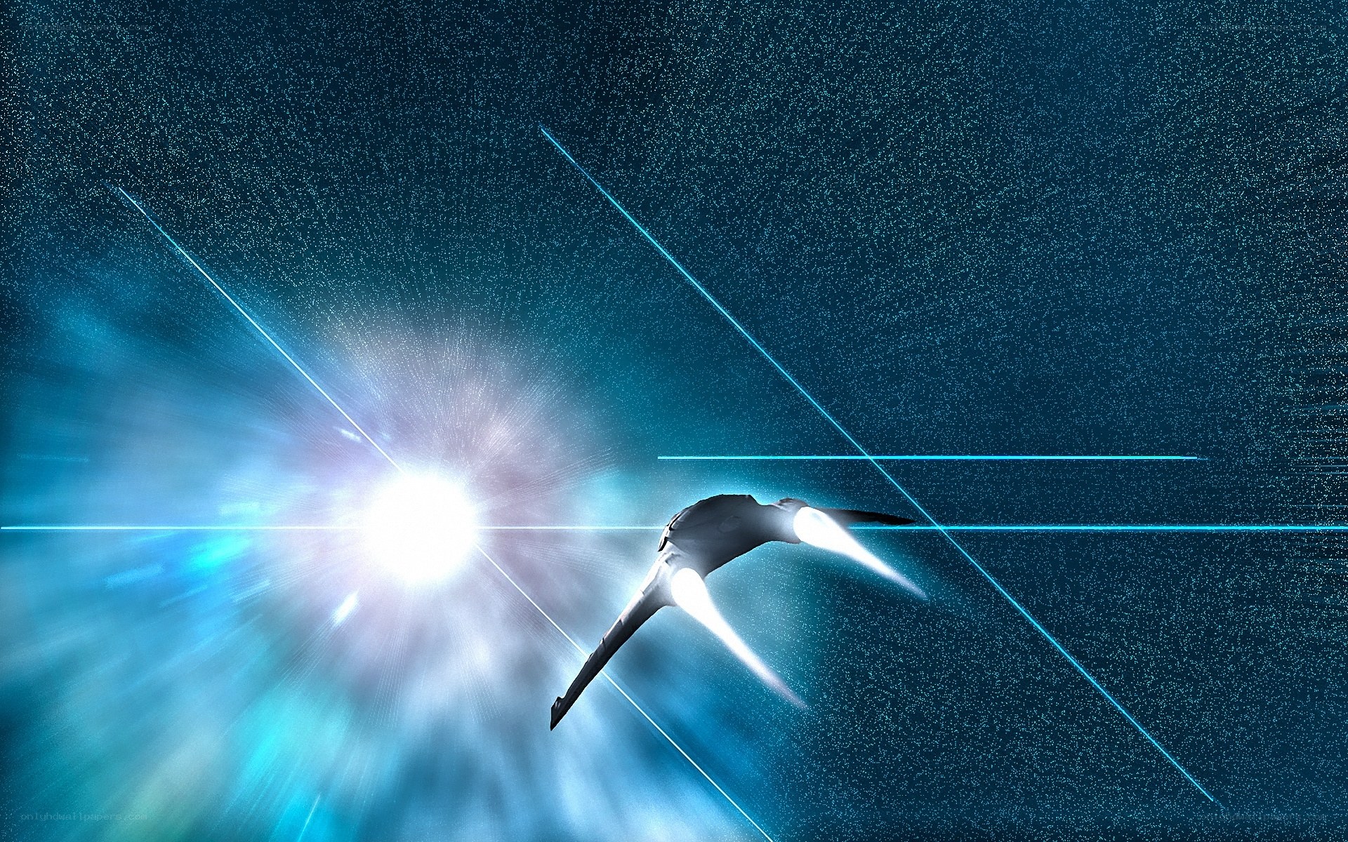 Spaceship in a starfield