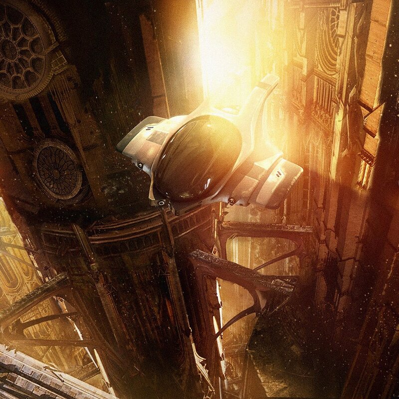 spaceship in ancient cathedral