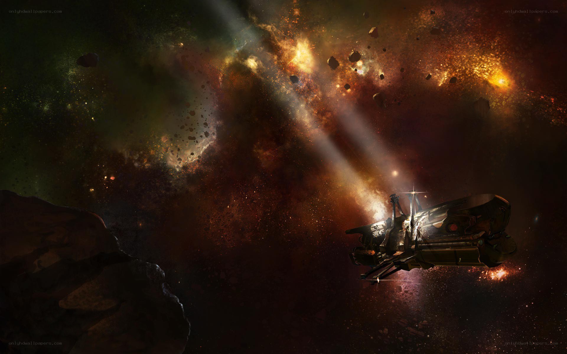 Spaceship in asteroid field