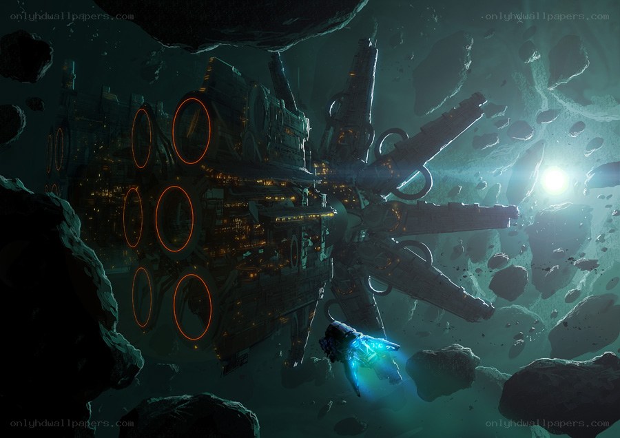 Spaceship in asteroid field