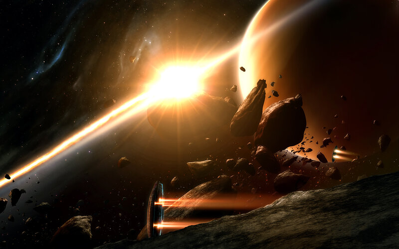 Spaceship in asteroid field