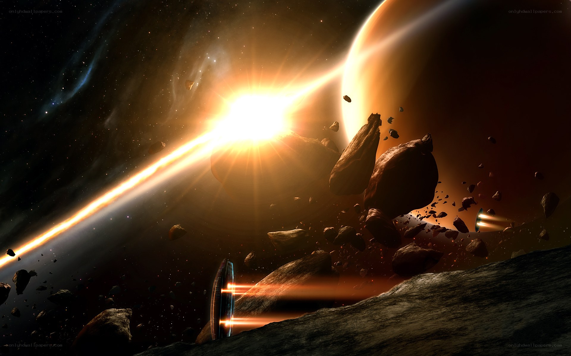 Spaceship in asteroid field
