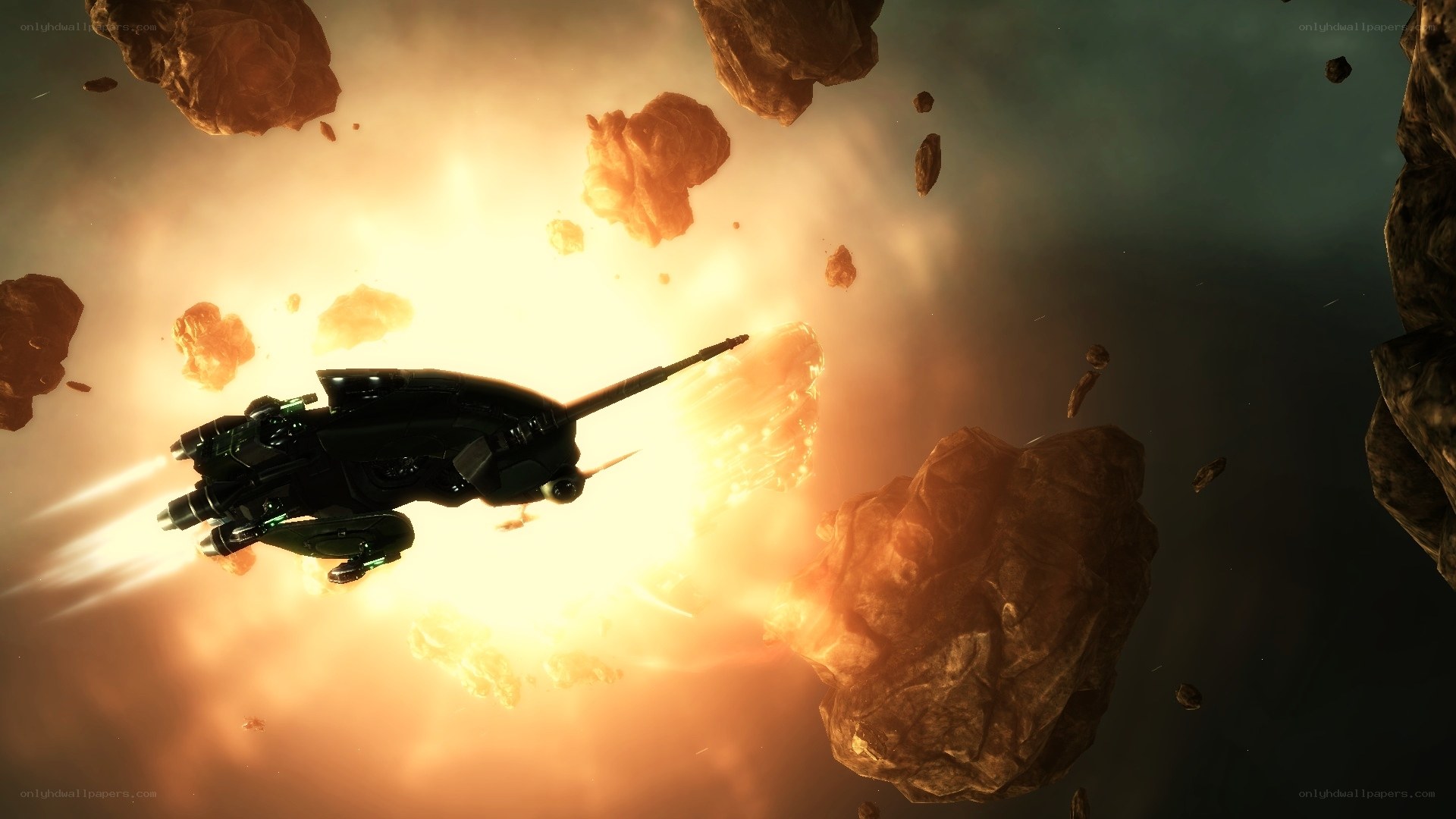 Spaceship in asteroid field