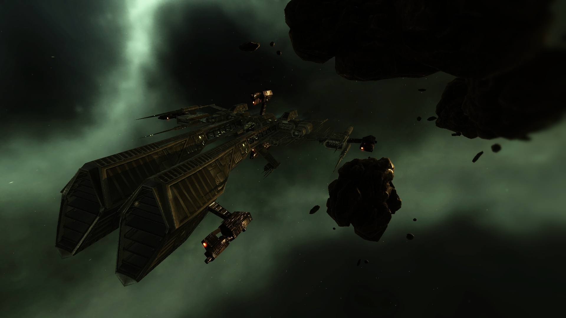 Spaceship in asteroid field