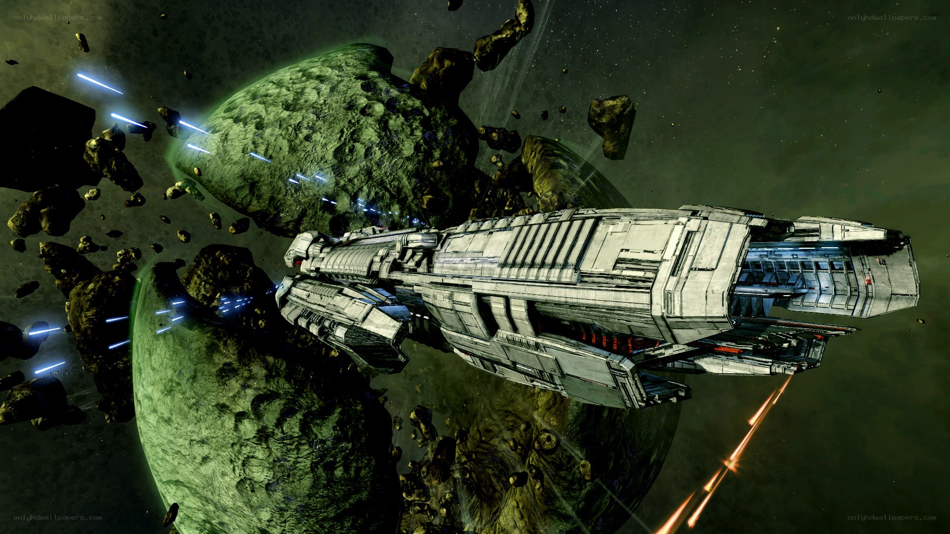 Spaceship in asteroid field