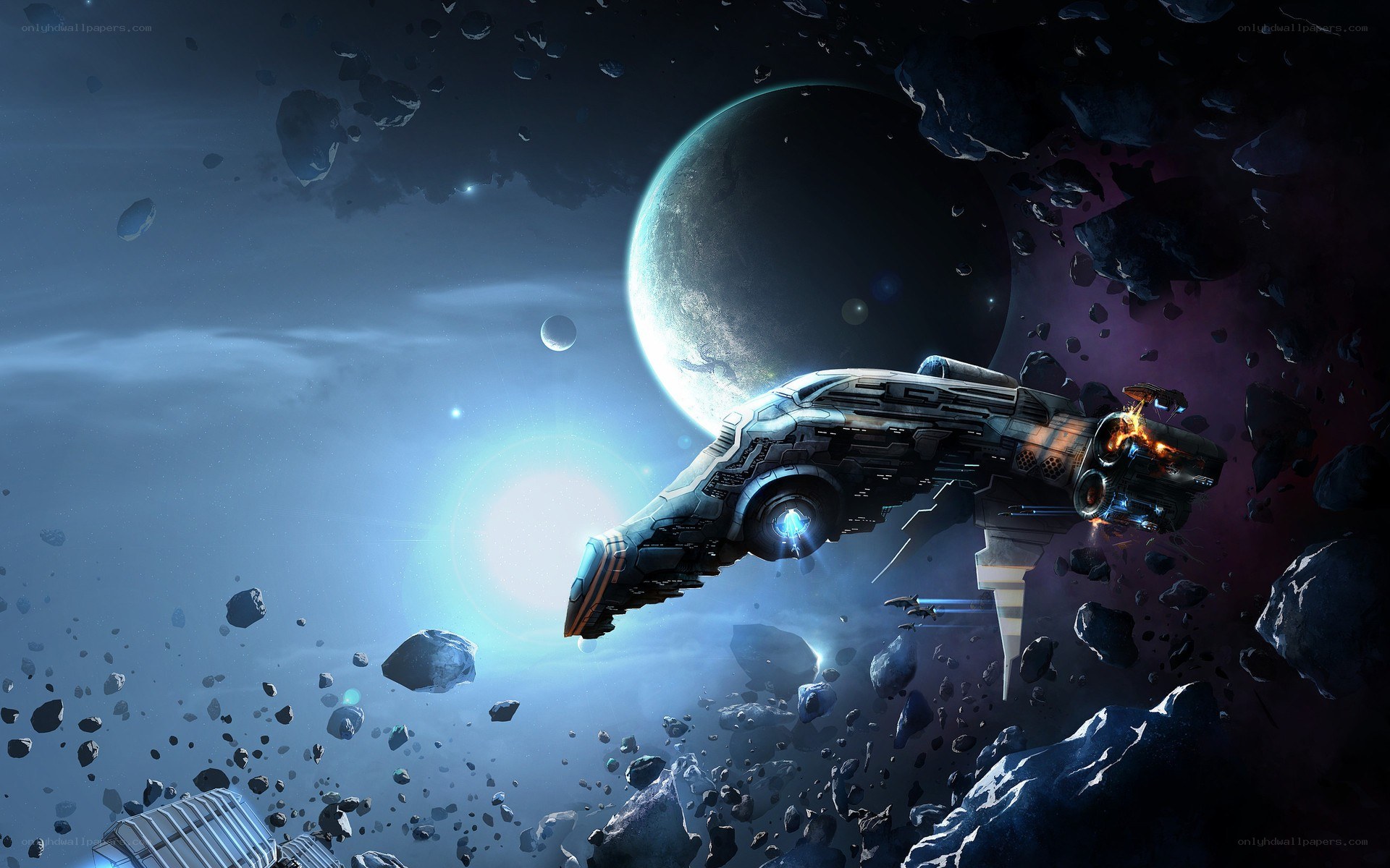 Spaceship in asteroid field
