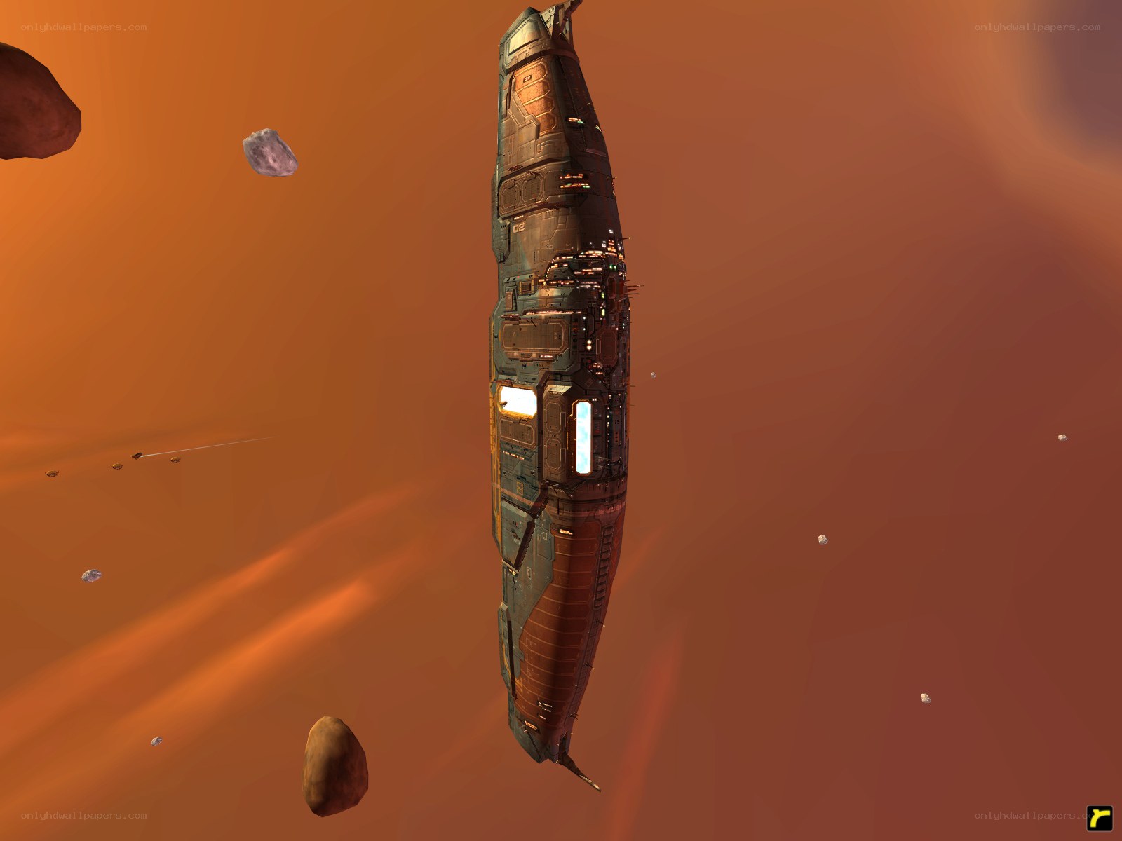 spaceship in asteroid field