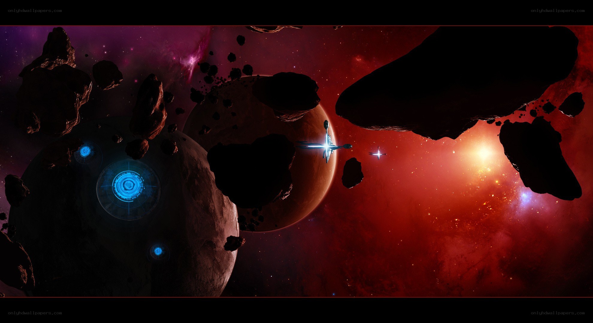Spaceship in asteroid field