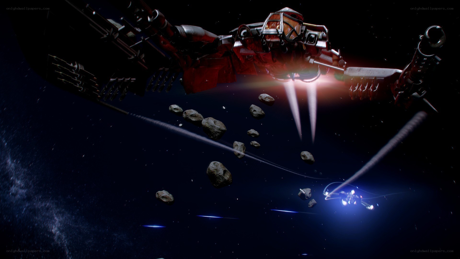 Spaceship in asteroid field