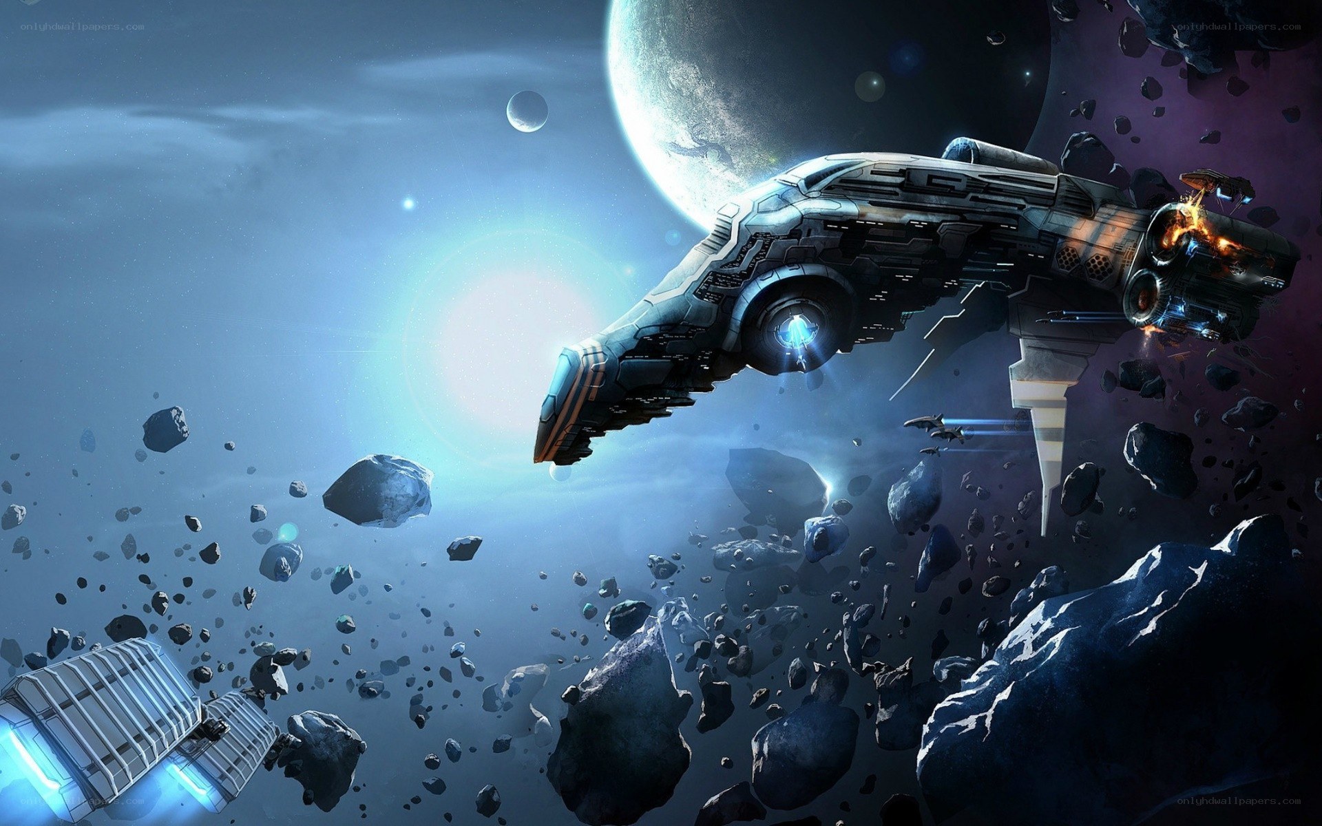 Spaceship in asteroid field