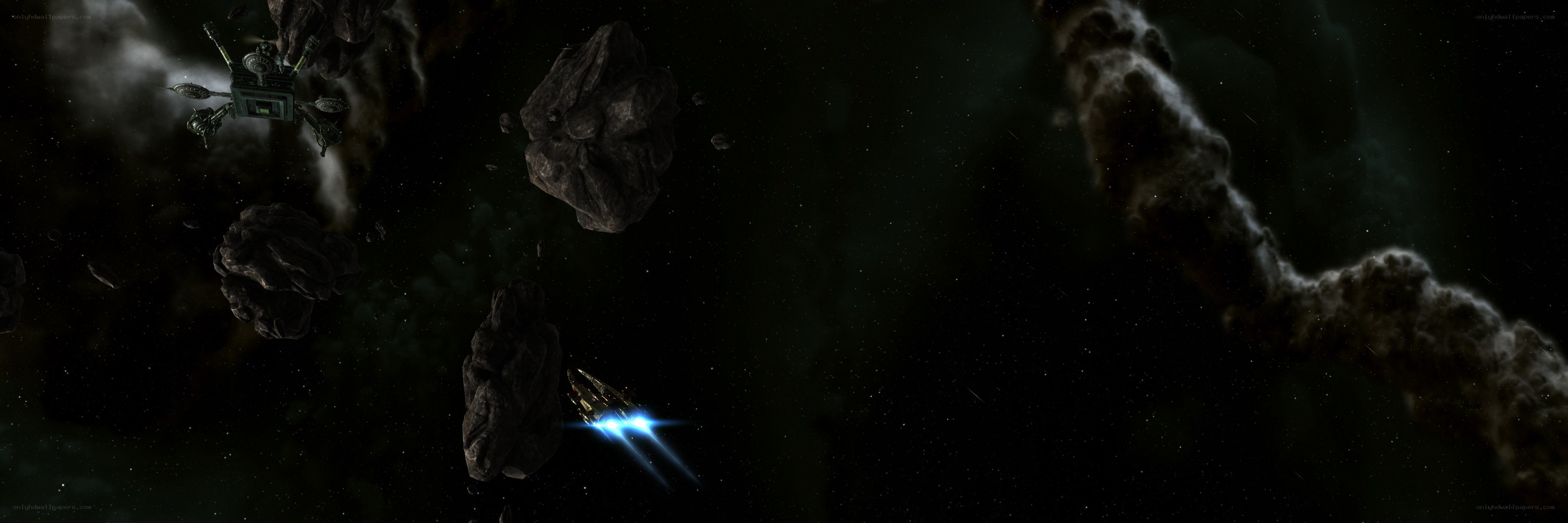 Spaceship in asteroid field