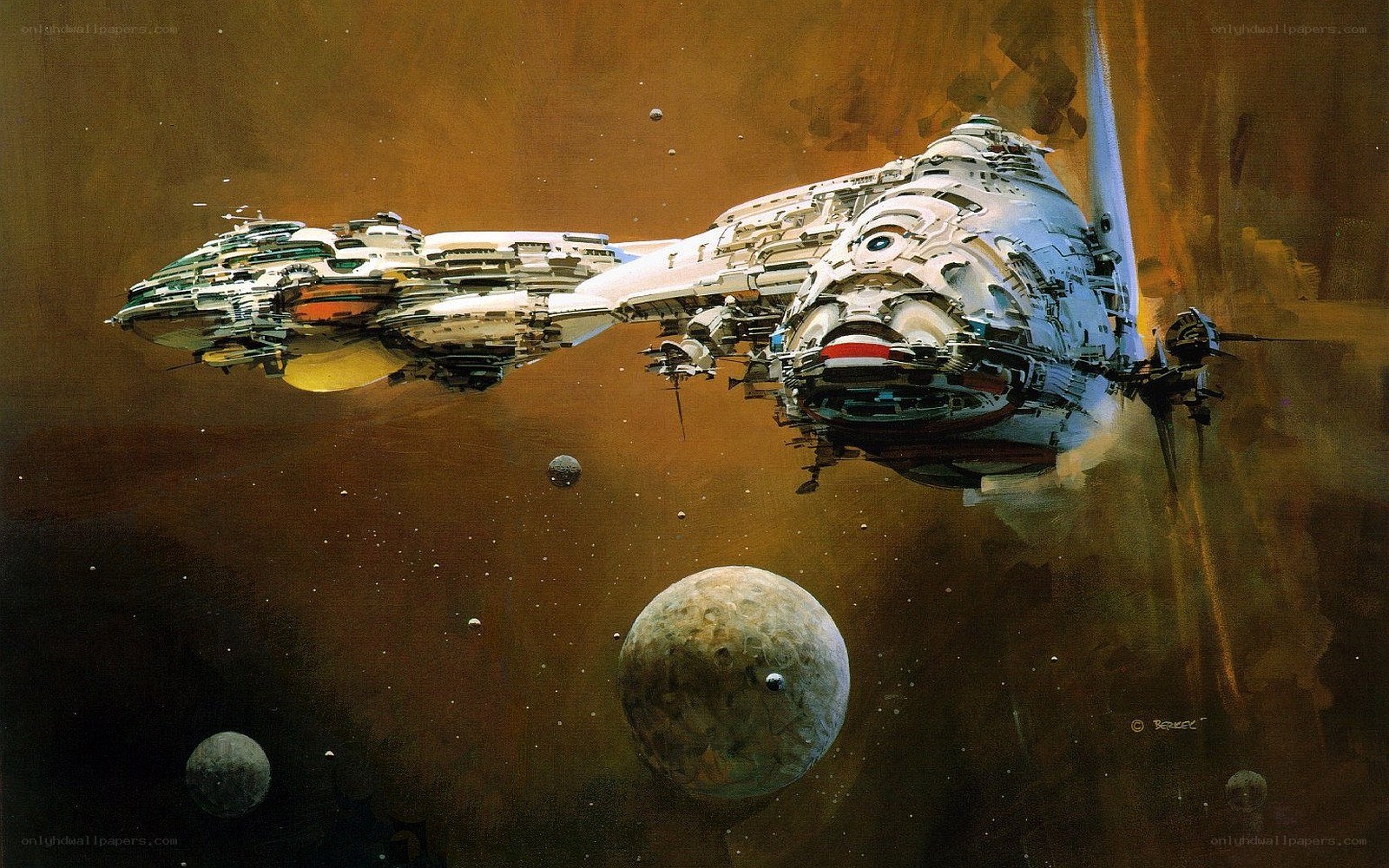 spaceship in asteroid field