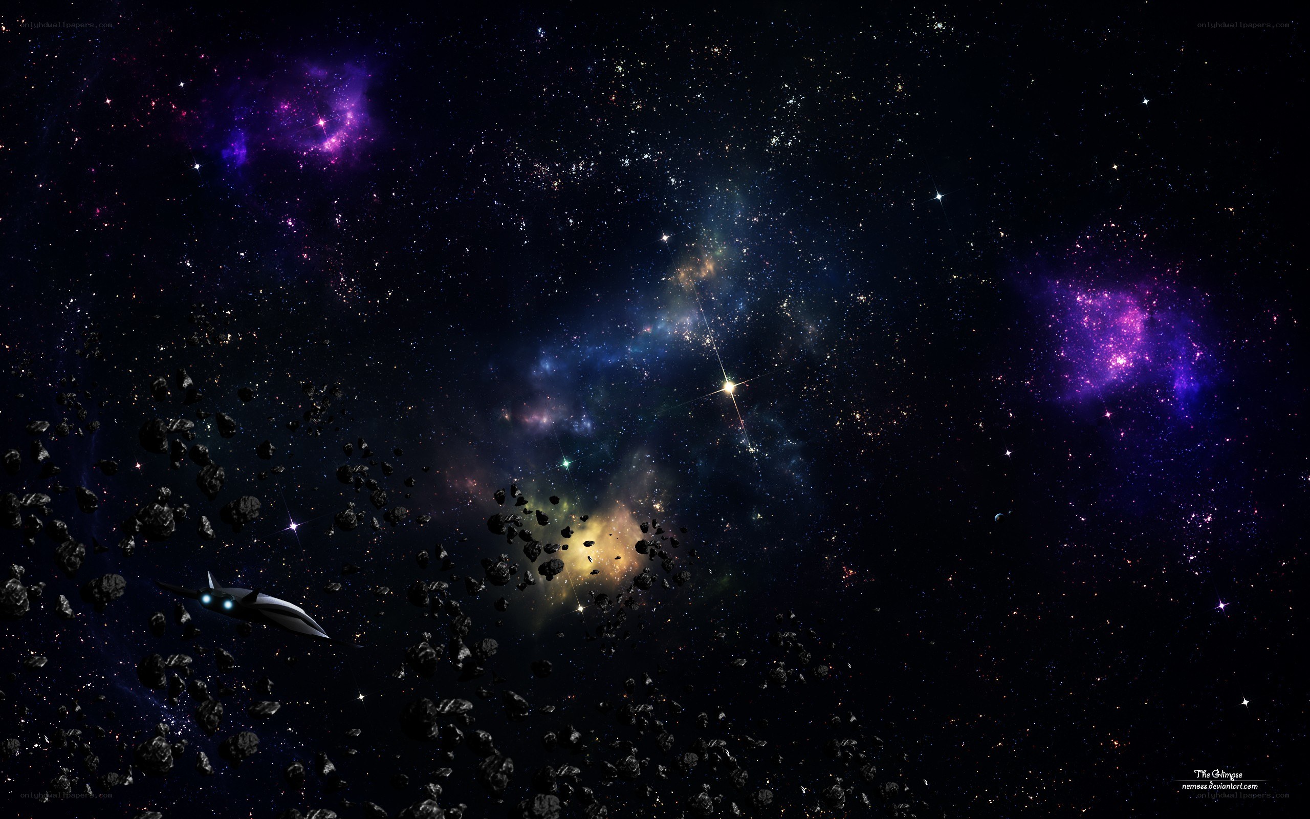 spaceship in asteroid field