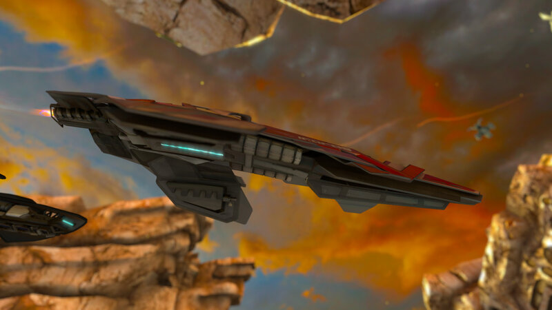 spaceship in asteroid field