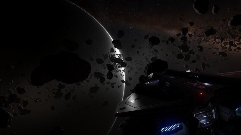 Spaceship in Asteroid Field — Black, Dark, Dramatic