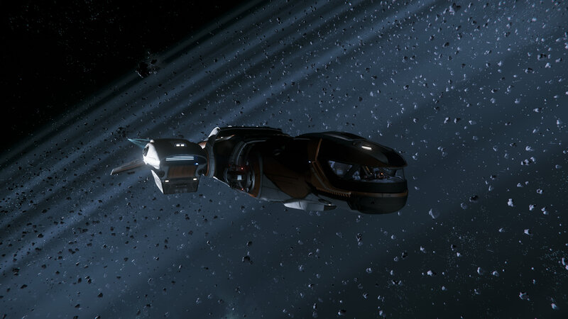 Spaceship in Asteroid Field — Black, Dark