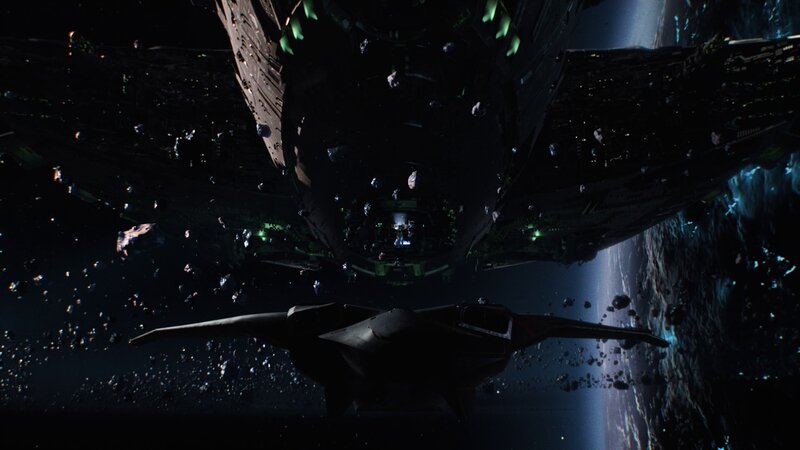 Spaceship in Asteroid Field — Black, Dramatic, 3d Render