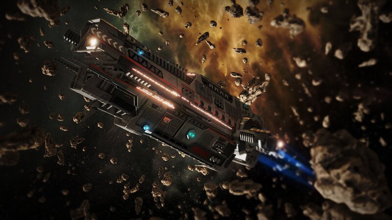 Spaceship in Asteroid Field — Black, Dramatic, Digital Art, Asteroids, Spacecraft