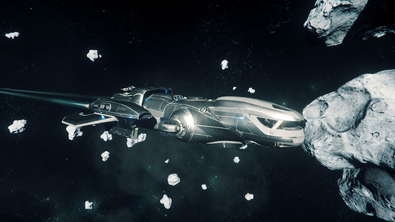 Spaceship in Asteroid Field — Black, Dramatic, Night, 3d Render, Asteroids, Spacecraft