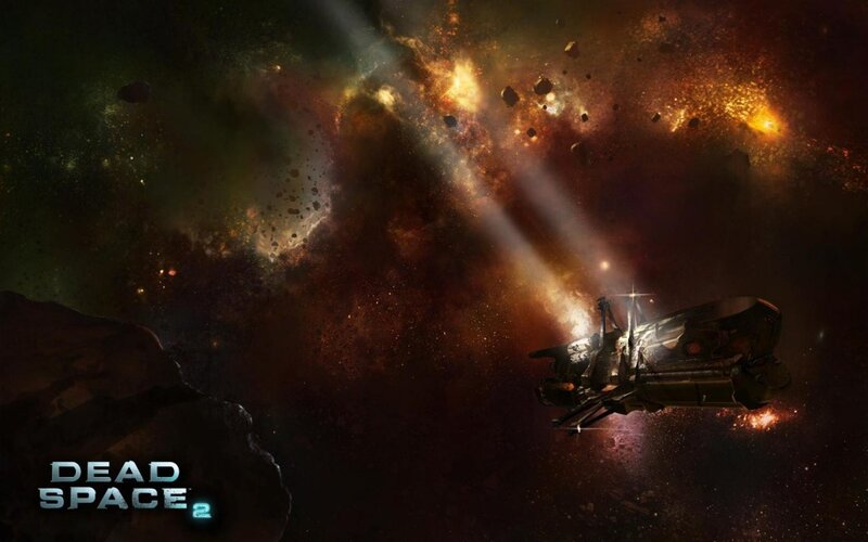 Spaceship in Asteroid Field — Black, Dramatic, Night, Digital Art, Explosion