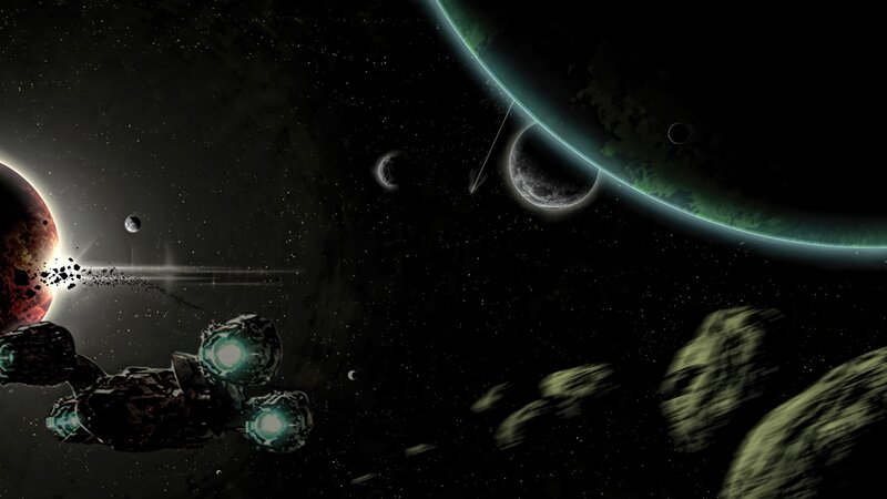 Spaceship in Asteroid Field — Black, Dramatic, Night, Digital Art, Planets