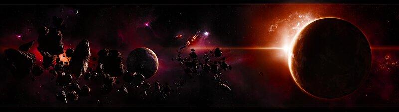 Spaceship in Asteroid Field — Black, Dramatic, Night, Digital Art