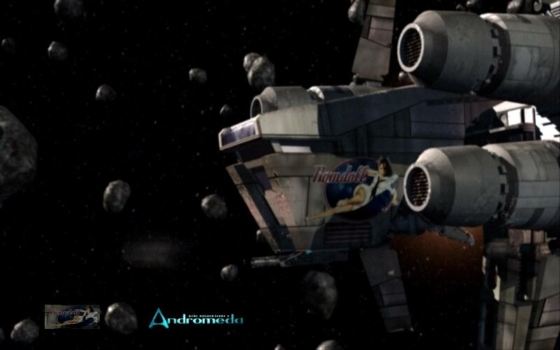 Spaceship in Asteroid Field — Black, Dramatic