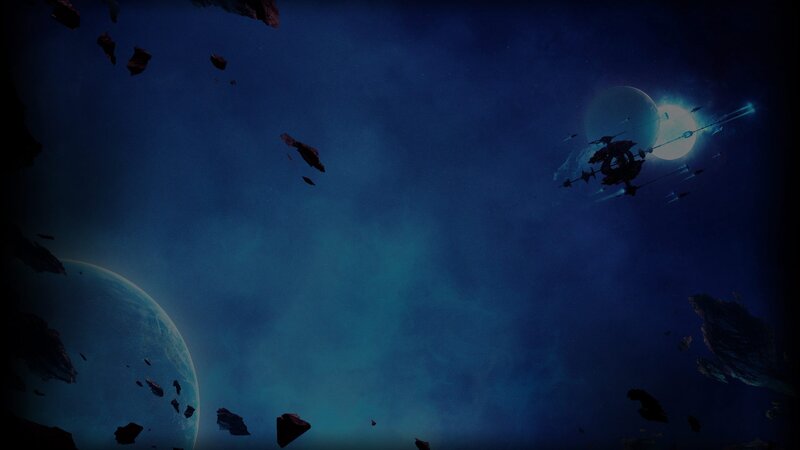 Spaceship in Asteroid Field — Blue, Dark