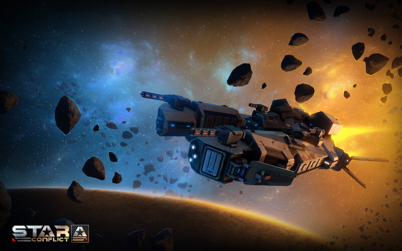 Spaceship in Asteroid Field — Blue, Dramatic, Digital Art, Asteroids, Planet