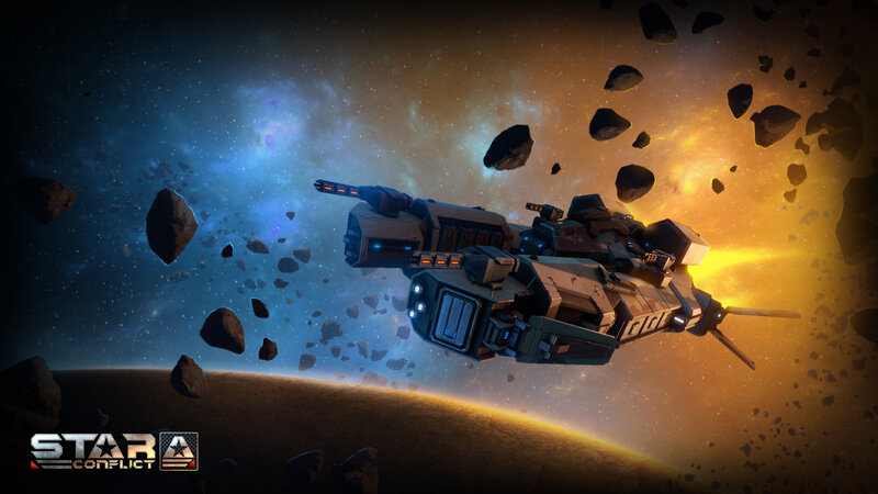 Spaceship in Asteroid Field — Blue, Dramatic, Digital Art, Asteroids