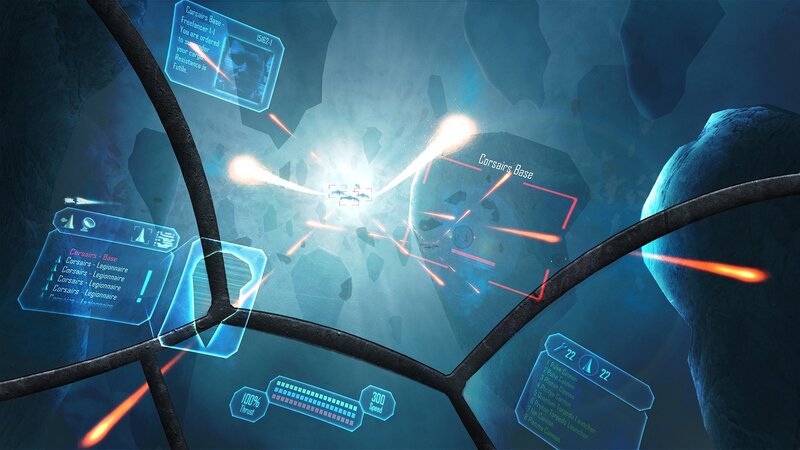 Spaceship in Asteroid Field — Blue, Intense