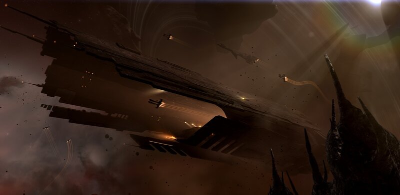 Spaceship in Asteroid Field — Brown, Dramatic, Digital Art, Asteroids, Starship