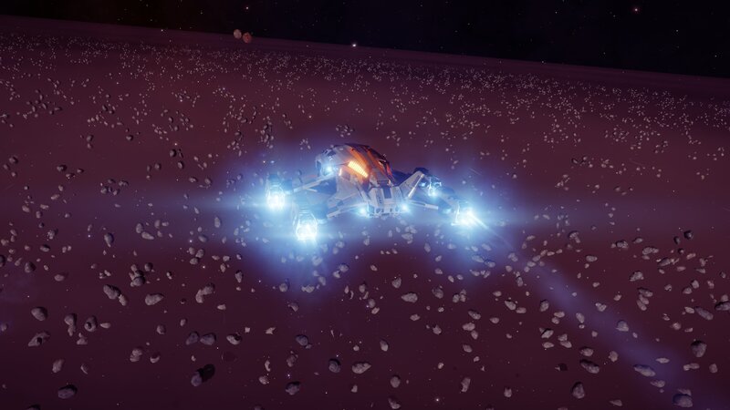 Spaceship in Asteroid Field — Purple, Dark