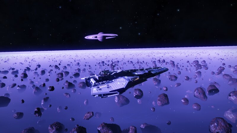 Spaceship in Asteroid Field — Purple, Serene