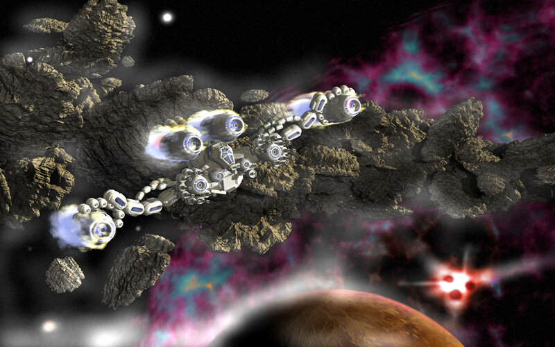 Spaceship in Asteroid Field — Purple