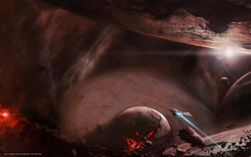 Spaceship in Asteroid Field — Red, Dramatic, Digital Art