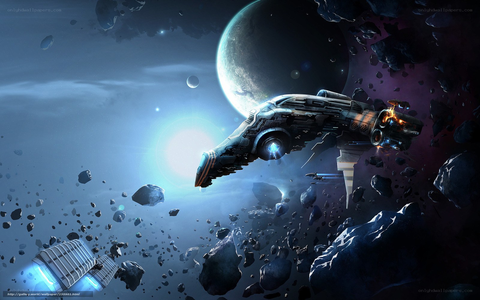 Spaceship in asteroid field