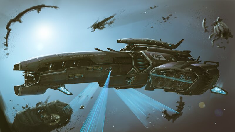 Spaceship in Battle — Gray