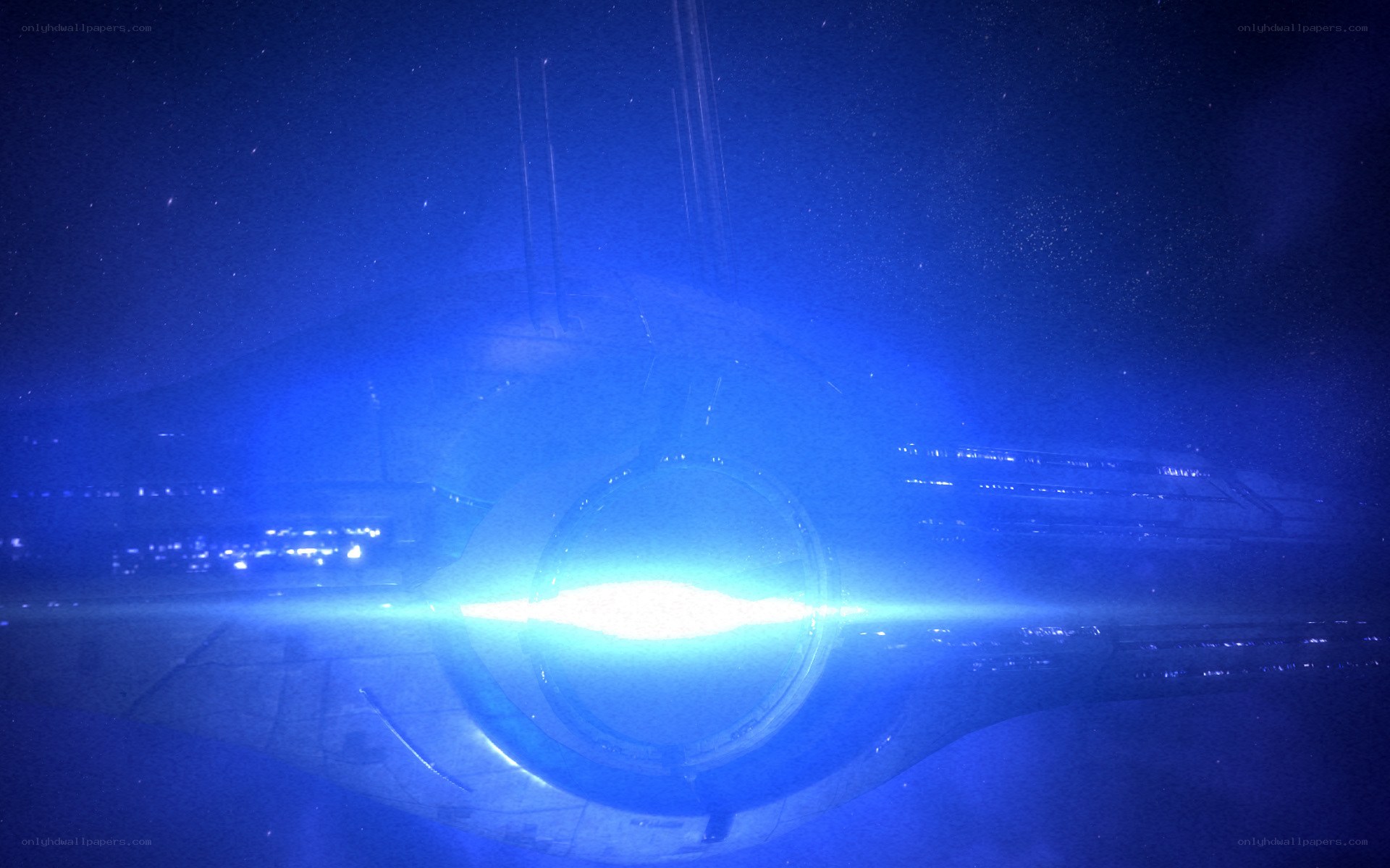 spaceship in blue light