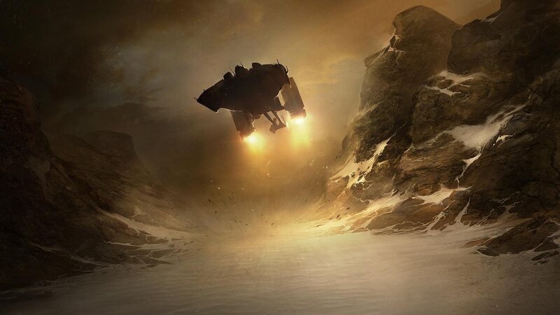 Spaceship in Canyon — Brown, Dramatic, Night
