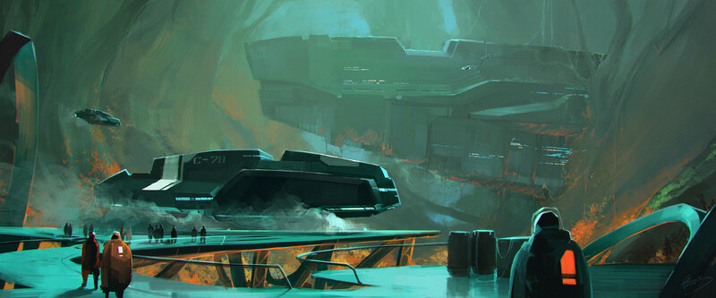 Spaceship in Cave — Green