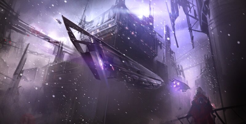 Spaceship in City — Purple