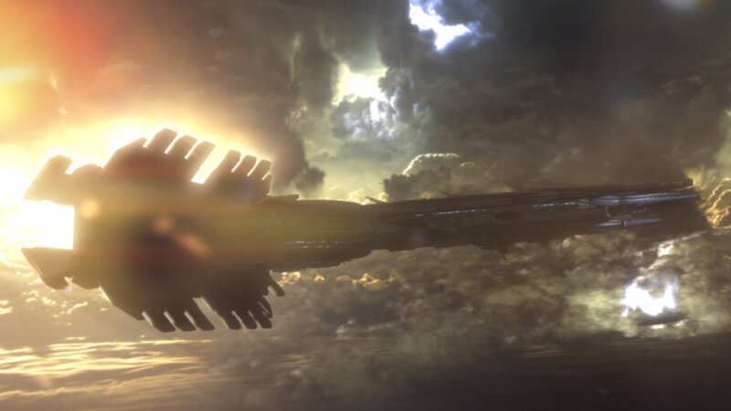 Spaceship in Clouds — Yellow, Dramatic, Sunset