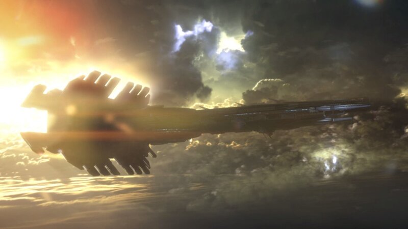 Spaceship in Clouds — Yellow, Dramatic