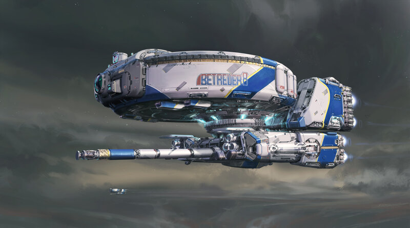 Spaceship in Cloudy Sky