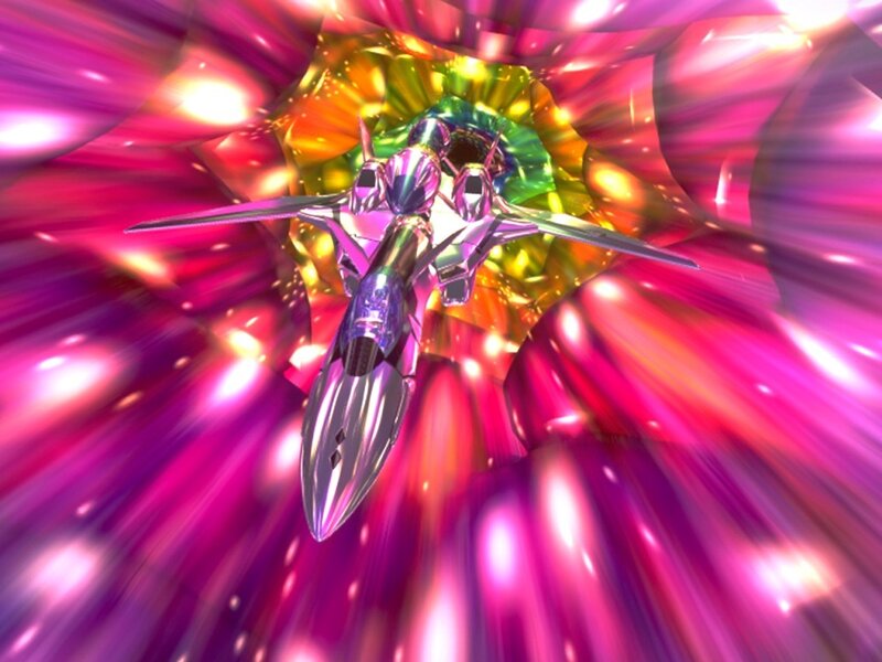 spaceship in colorful tunnel