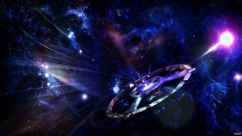 spaceship in cosmic nebula