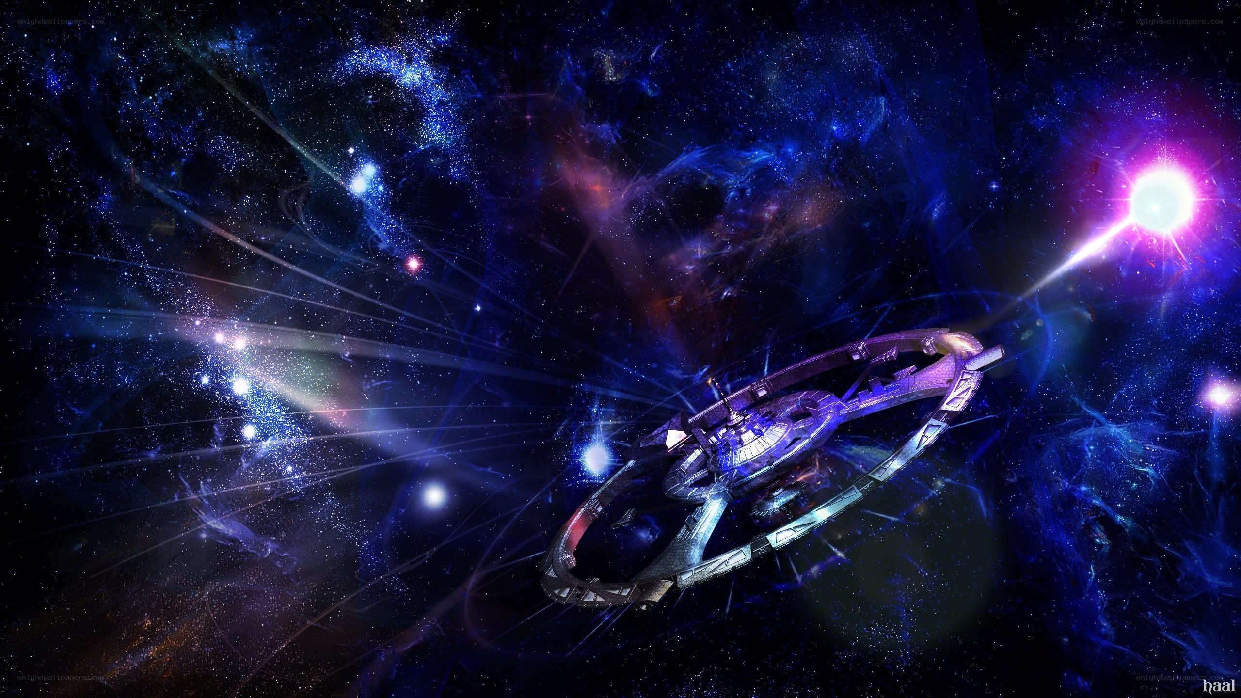spaceship in cosmic nebula