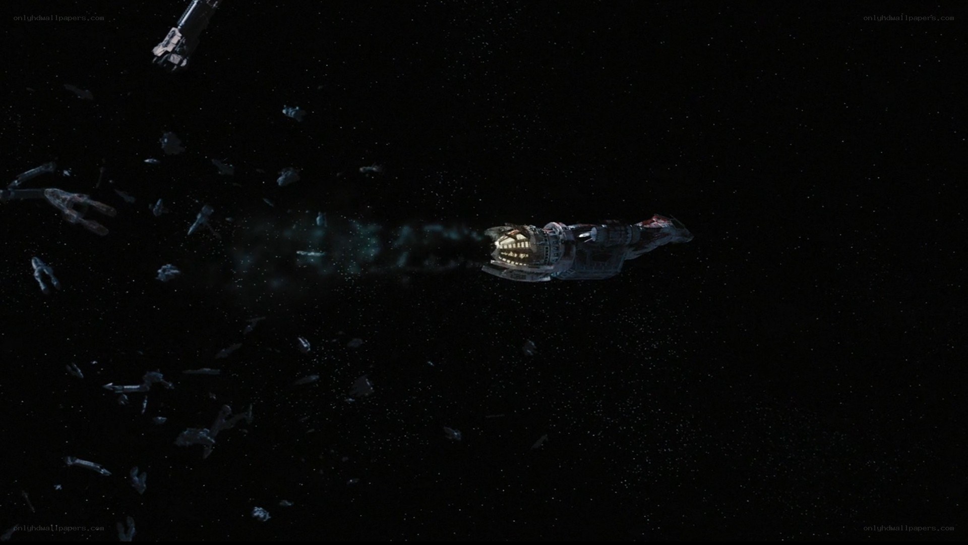 Spaceship in debris field