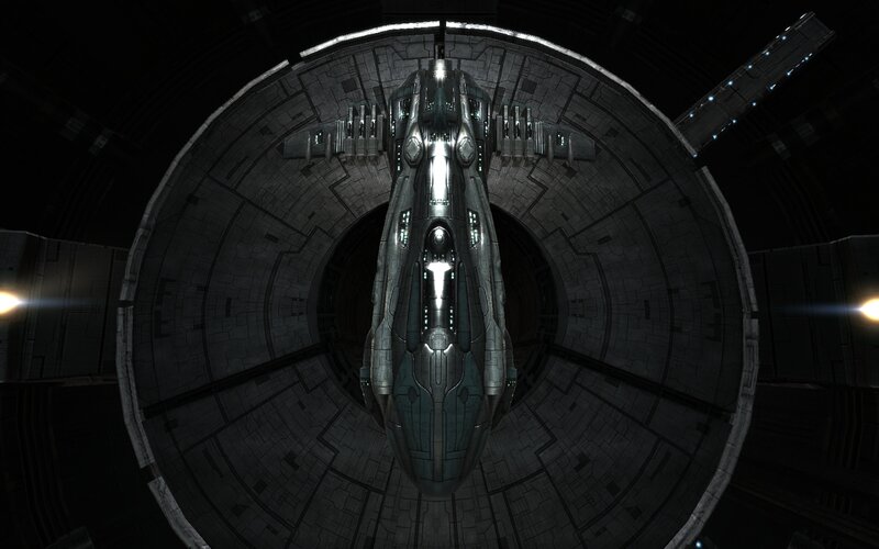 spaceship in docking bay